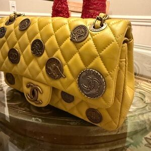 Rare Auth Chanel Yellow Quilted Lucky Charm -cities limited Shoulder Bag